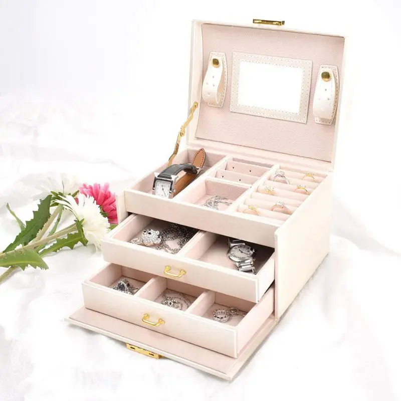 HLZS-Jewelry box Case / boxes / makeup box, jewelry and cosmetics beauty case with 2 drawers 3 layers