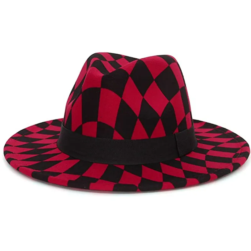 Women Classic Plaid Fedora Hats Wide 