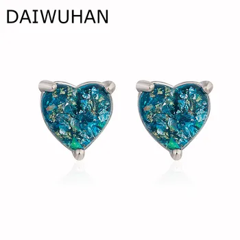 

DAIWUJAN Hot Sale Heart White/Blue Opal Stud Earrings For Women 925 Sterling Silver Colorful Zircon Wedding Jewelry Gift Brincos