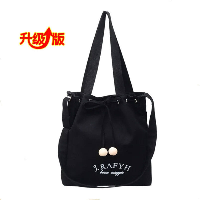 

Simple-Style Wooden Bead Drawstring God Upgraded And Glass Bit Canvas Women's Shoulder School Bag