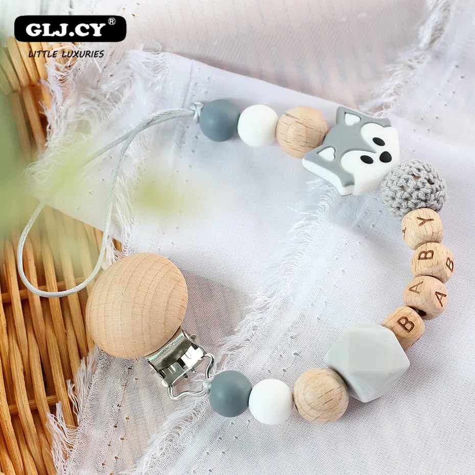 Toy Beads-Holder Pacifier-Clip Name Baby Silicone Personalized Soothie Chewbeads Birthday