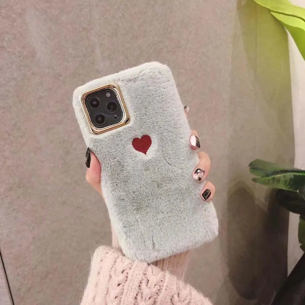 LOVECOM теплый пушистый Шерстяной Чехол для телефона с сердечком для iPhone 11 Pro Max XR XS Max 6 6S 7 8 Plus X Защитная мягкая задняя крышка для камеры