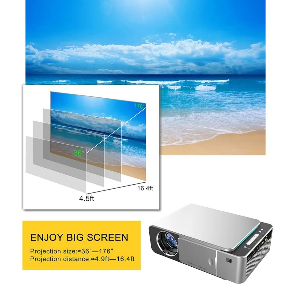  T6 HD LED Projector 1280x720p Optional Android 7.1.2 Portable HDMI USB 1080p Home Theater Projector