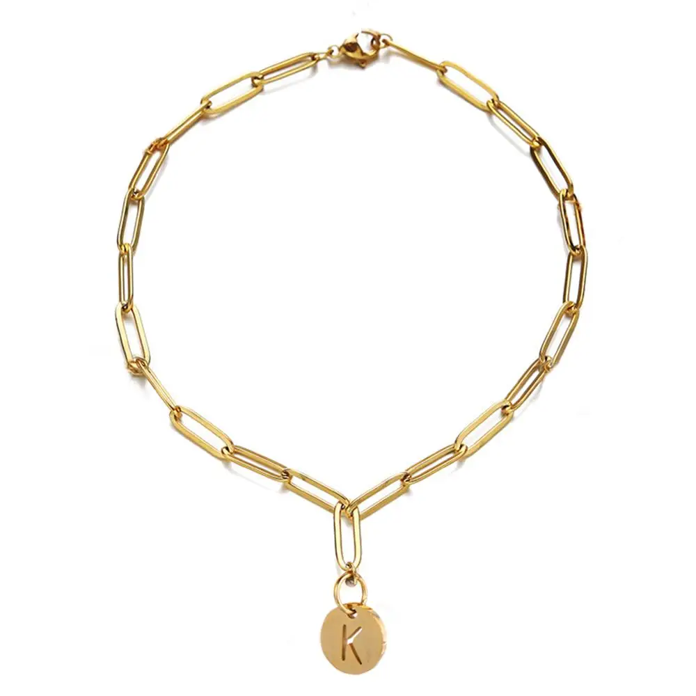 Bracelet Jewelry MinaMaMa Stainless Steel Square Chain Initial Letter Charm Bracelet For Women Men Coin 26 Alphabet Bracelet