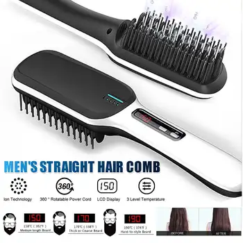 

Ionic Beard Straightener LED Display For Men 100-240V Adjustable Temperature Hair Straightening Comb PC+ Tourmaline Ceramics
