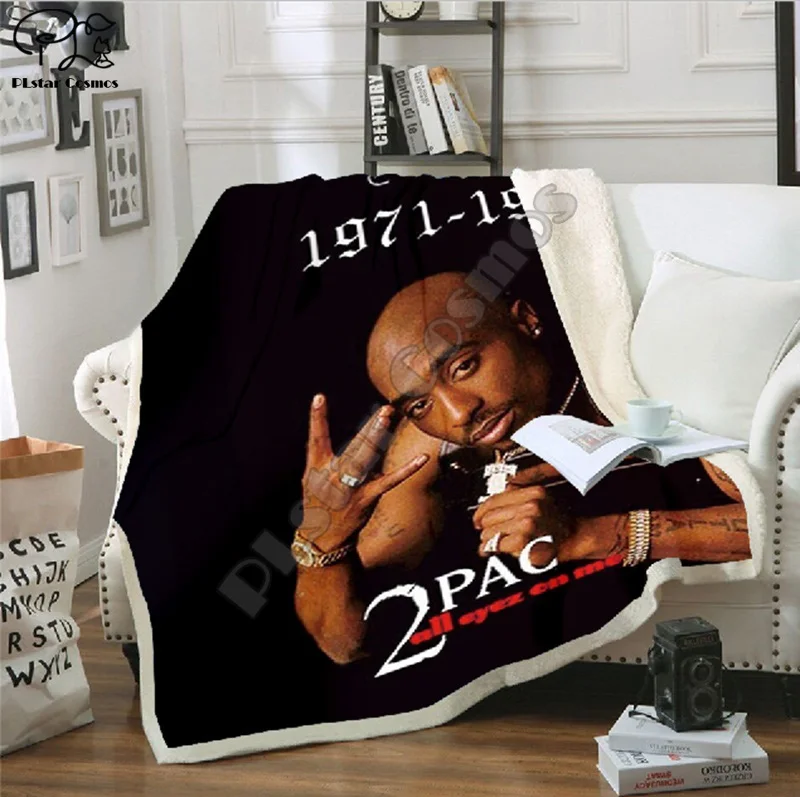 

Plstar Cosmos Hip Hop Rapper 2Pac funny character Blanket 3D print Sherpa Blanket on Bed Home Textiles Dreamlike style-10