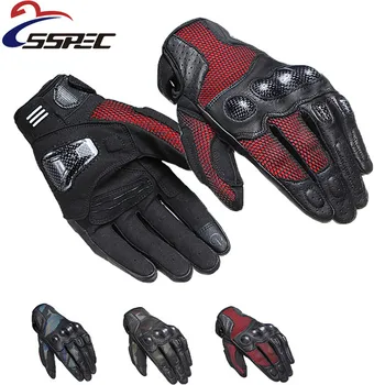

SSPEC Genuine Motorcycle Leather Protection Anti-drop Gloves Knight 3D Mesh Gloves Touch Screen Motorcycle Gloves