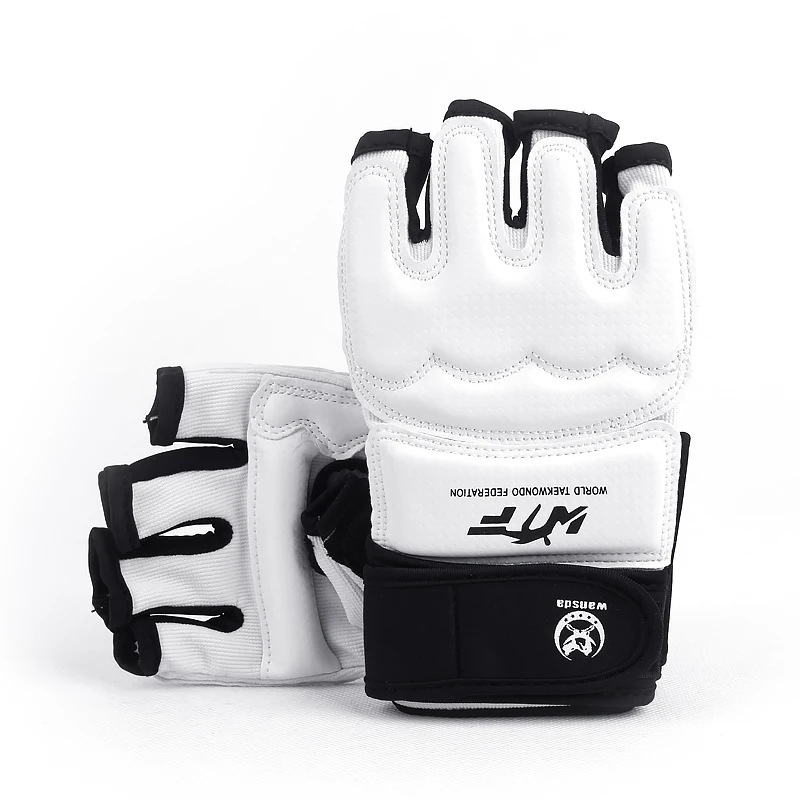 

White Kick Boxing Gloves MMA Muay Thai Training Boxer Fight Equipment Half PU Leather