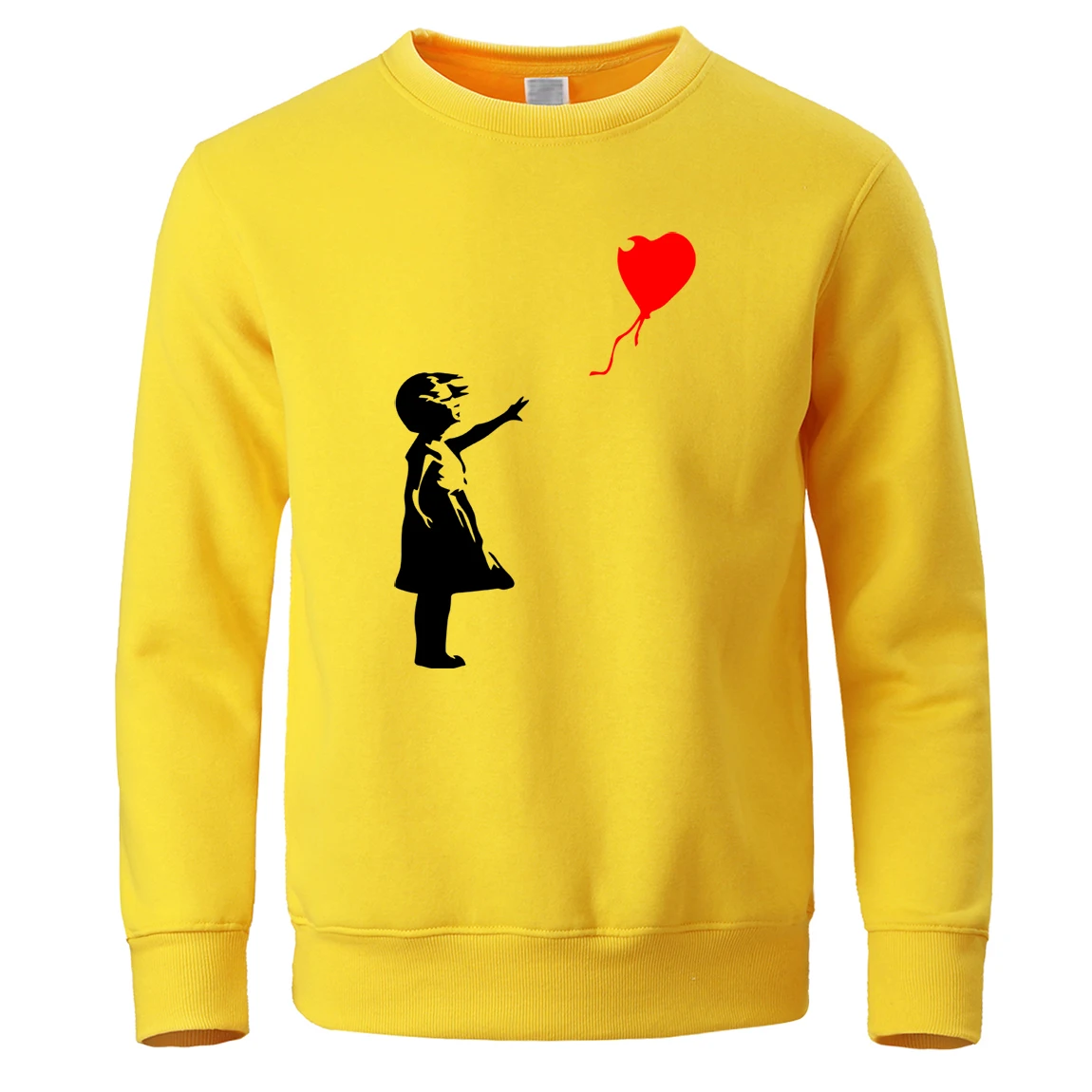 Мужские толстовки с капюшоном с изображением мира Kcco Balloon Girl Banksy, толстовка с круглым вырезом, пуловер, зимняя Флисовая теплая толстовка - Цвет: Yellow
