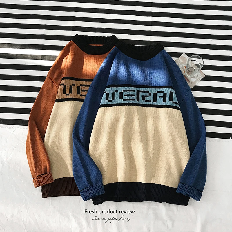 Winter Sweater Men Warm Fashion Contrast Color Letters Casual Knit Sweaters Man Sweter Clothes Loose Long-sleeved Pullover Men Winter Sweater Men Warm Fashion Contrast Color Letters Casual Knit Sweaters Man Sweter Clothes Loose Long-sleeved Pullover Men