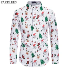 Рождественская Мужская рубашка с принтом белая мужская рубашка с стоячим воротником на пуговицах Рождественская Праздничная блуза для выпускного вечера Chemise Homme