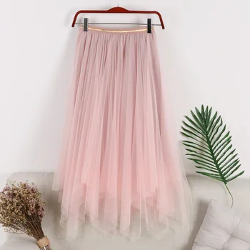 

tall waist show thin double-layer gauze irregular bust skirt of bitter fleabane bitter fleabane skirt long joker woman