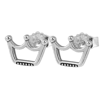 

Authentic 925 Sterling Silver Earring Openwork Shining Crown Studs Earrings For Women Wedding Party Gift Fine Diy Jewelry