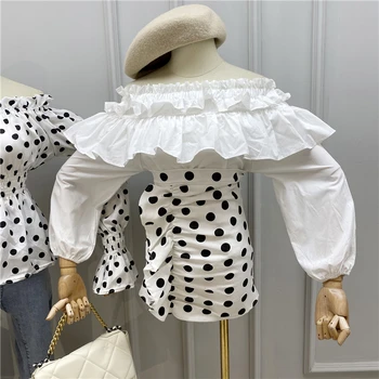 

Candy-Colored Ruffle Off-Shoulder Top Women's 2020 Spring Ruffles Folds Loose-Fit Temperament Shirt Sexy Slash Collar Blouse Top