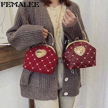 

Classic Diamond Lattice Shoulder Bag Heart Embroidery Fashion Chain Women Messenger Bag Clip Evening Bag Female Small Clutch Bag