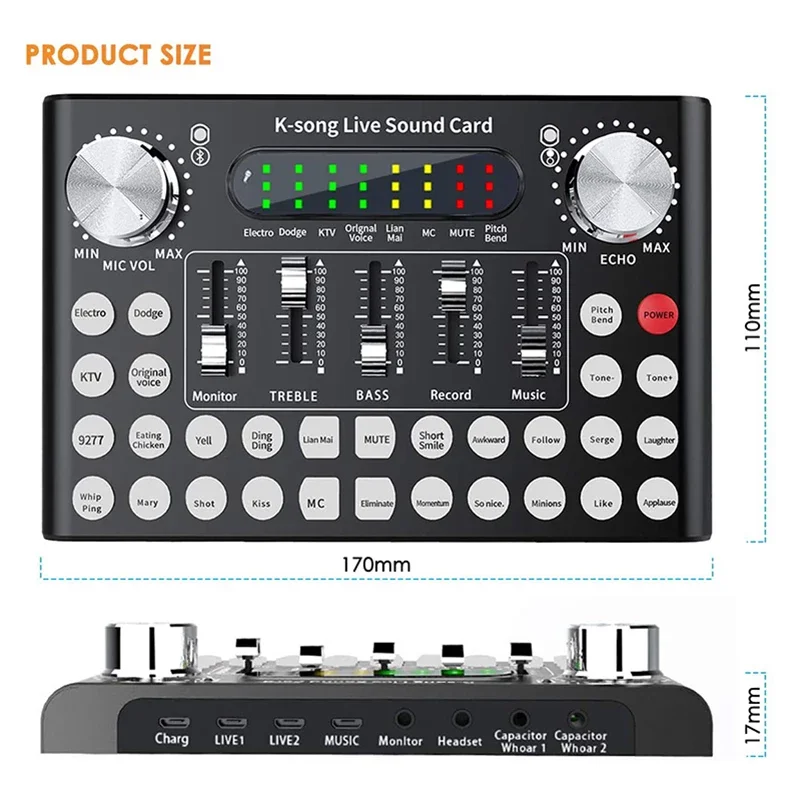 K Song Live Sound Card Intelligent Voice Control LED Lamp Can Be Connected To A Computer Mobile Phone Microphone And Headset
