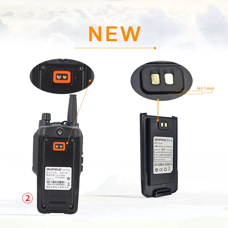 UV-9R аккумулятор 2200 мАч Baofeng водонепроницаемый Walkie Talkie UV-9R Baofeng 8 Вт Ham Радио UV 9R батарея Baofeng
