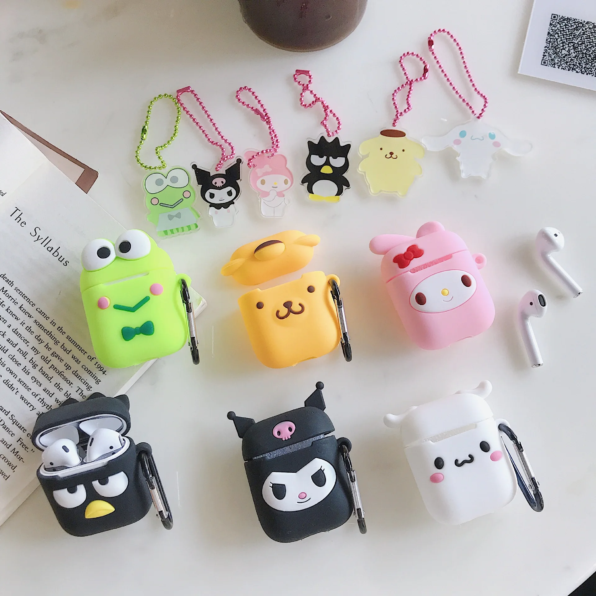 

Hot Cinnamoroll Melody Kuromi Purin Frog Keychain Earphone Case for Apple Airpods 2 Cover for Earphone Earpods Earbuds Funda Box