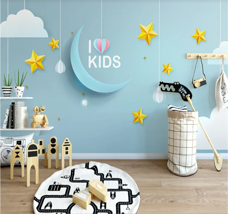 

Custom 3D wallpaper mural modern minimalist cartoon starry sky children's room background interior decoration painting