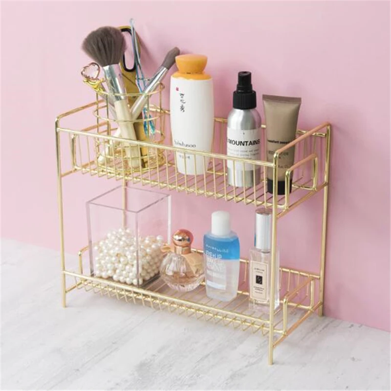 

Nordic Desktop Makeup Organizer Storage Rack Metal Gold Bathroom Storage Shelf Iron Rack Jewelry Storage Box Holder Home Decor