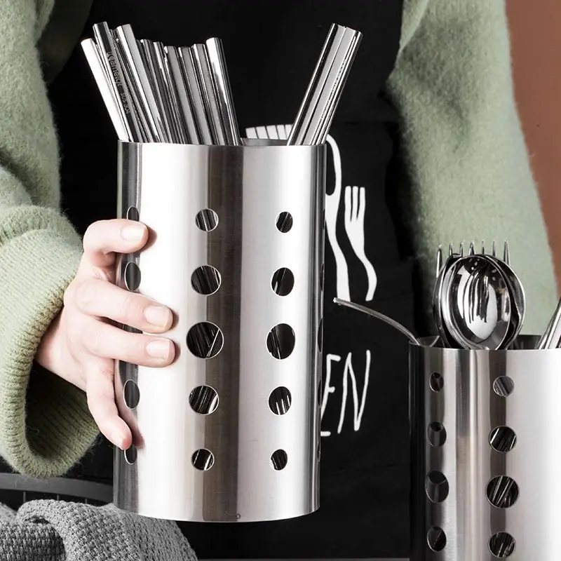 

304 Stainless Steel 2 Compartments Mesh Utensils Drying Rack Chopsticks Drain Basket Flatware Holder Cutlery Organizer Caddy