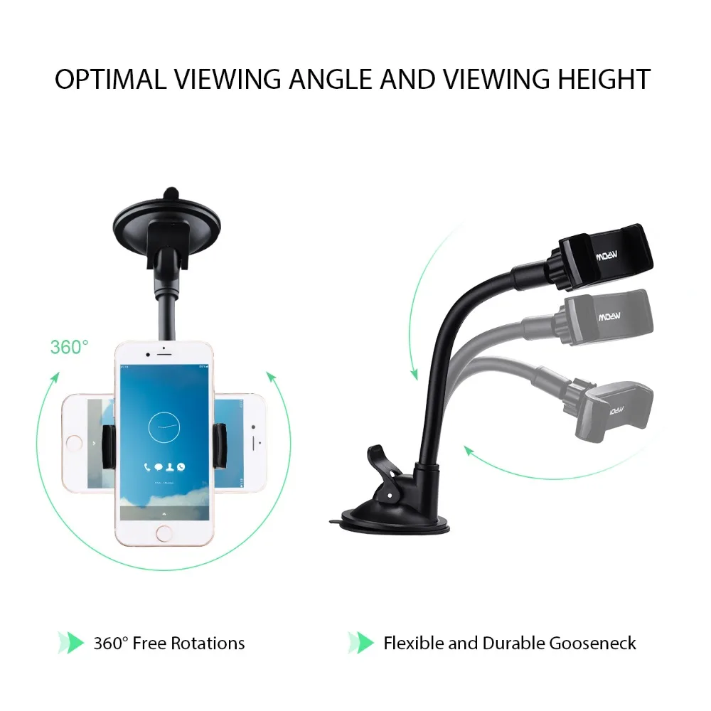 Mpow Universal Windshield Dashboard Car Phone Holder Long Arm Phone Mount Cradle GPS Holder With Extra Base For iPhone XSX87 (1)