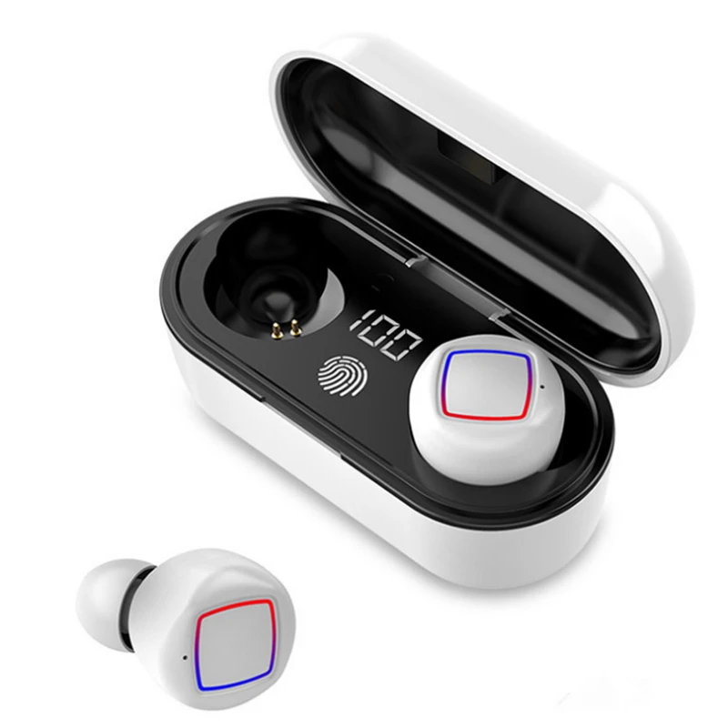 TWS Wireless Earbuds Fingerprint Bluetooth 5.0 Headset Power Display with Charging case - Цвет: Белый