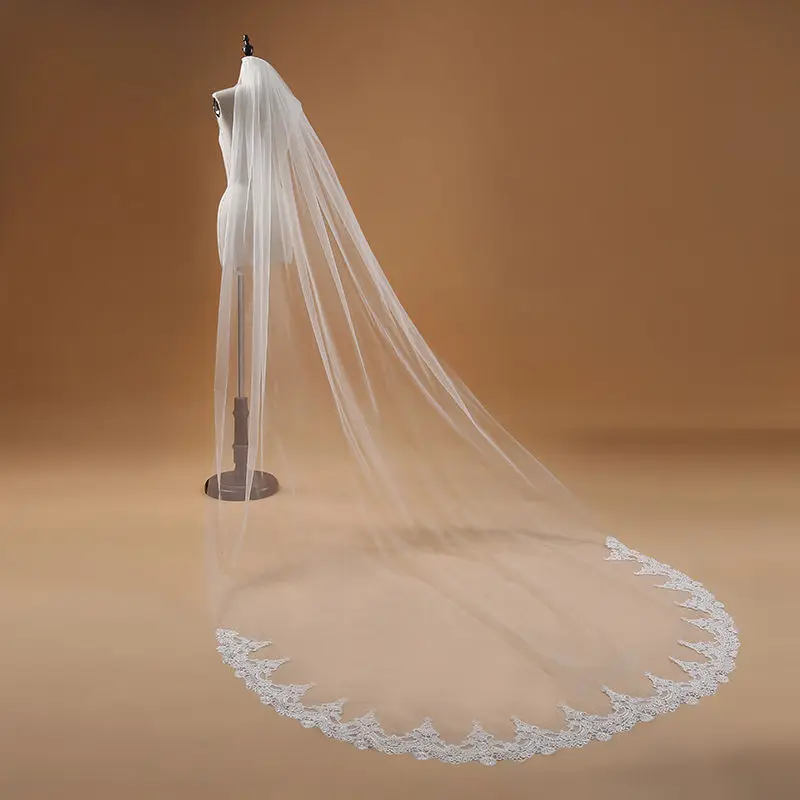 Elegant Bridal Veil One Layer Lace Edge White Ivory Cathedral Wedding Veil 3M Long Bridal Veil Wedding Accessories