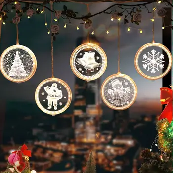 

Christmas Elements 3D Round Hanging 5 LED String Light Party Decor Electric Lighting Lamps Ornaments for Lawn Garden