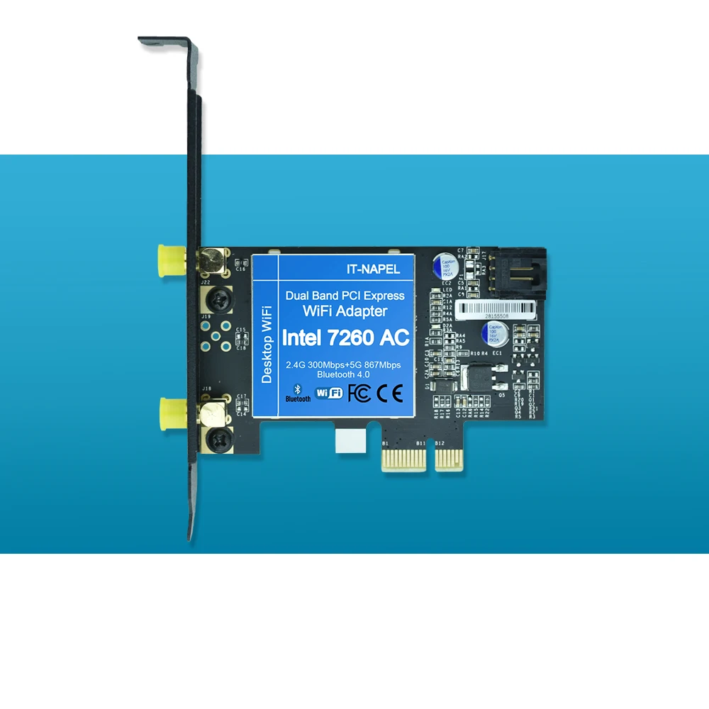 

Сетевая карта Wi-Fi для Intel 7260 7260AC 7260NGW 7260HMW 2,4 и 5G 867 Мбит/с BT4.0 PCI-E 1X PCIe
