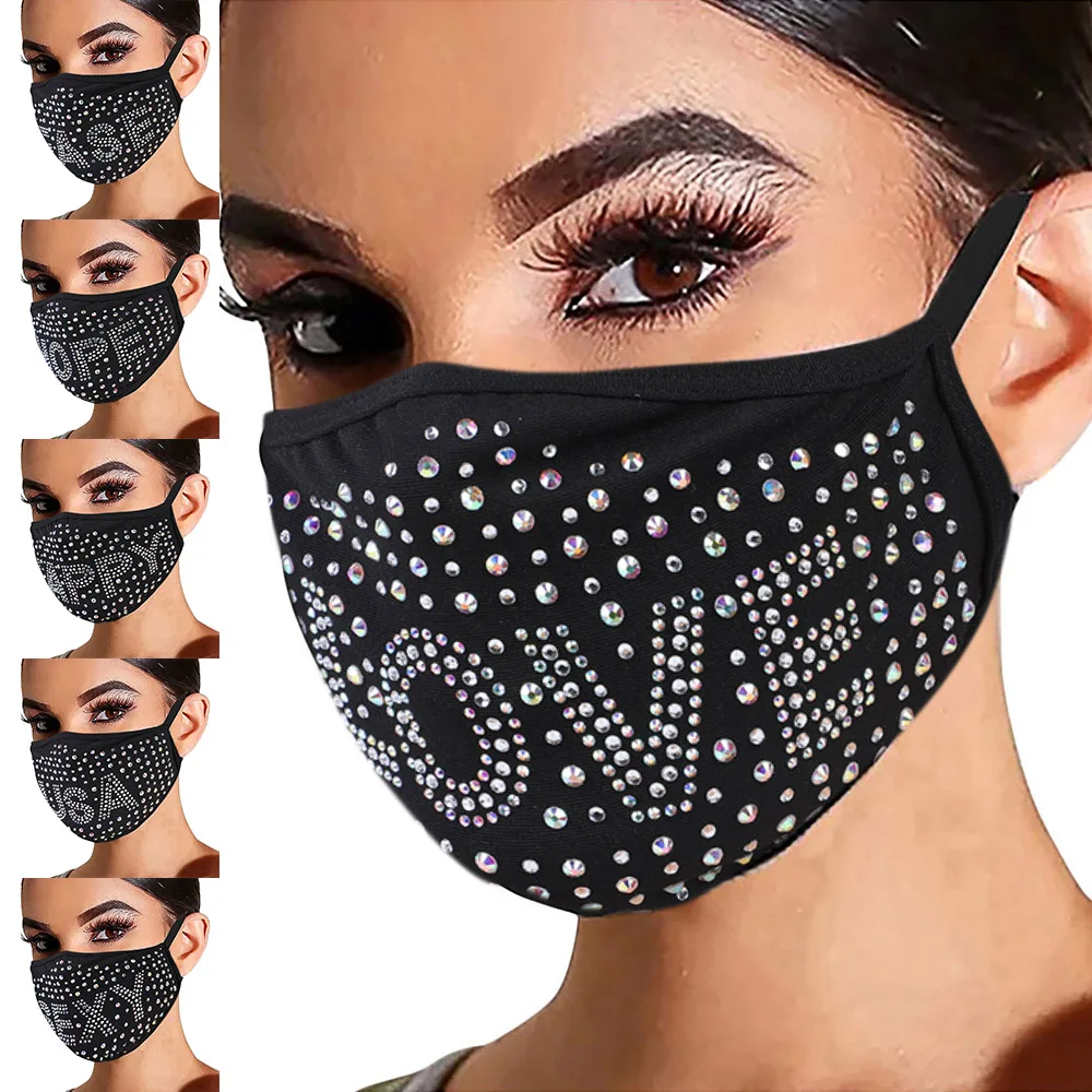 

2020 Fashion Sparkly Rhinestone Mask Elastic Reusable Washable Fashion Masks Face Bandana Face Decor Women Jewelry