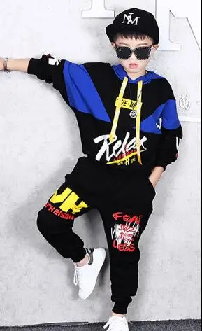 Детский спортивный костюм Повседневный Спортивный костюм для мальчиков детская одежда для хип-хопа осенняя одежда для мальчиков крутая модная черная и красная Новинка года - Цвет: Blue
