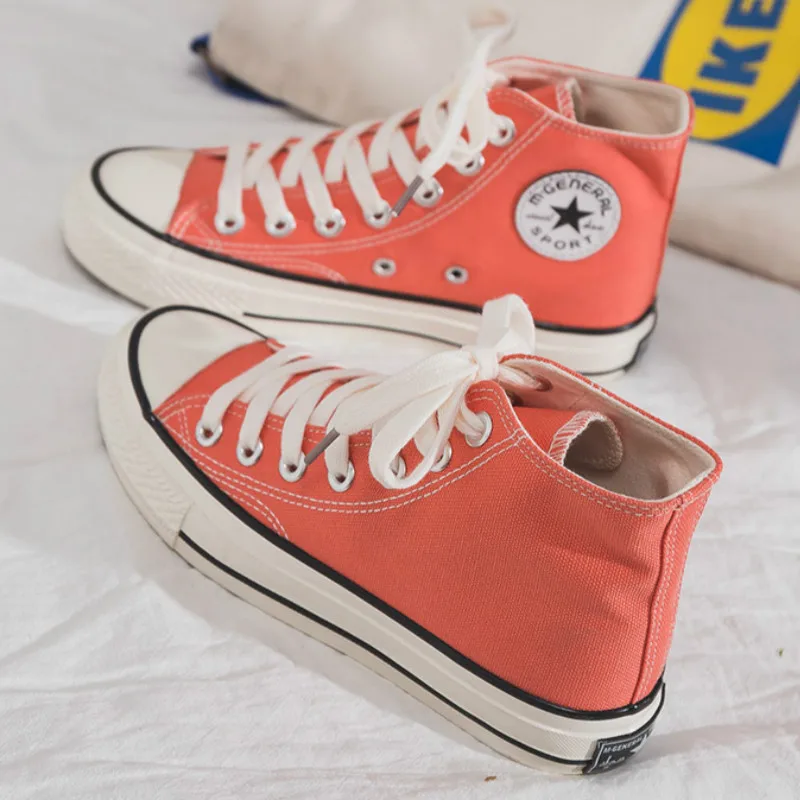 

QWEDF Classic Female Vulcanized Shoes Lace Up High Top Canvas Shoes Woman Casual Walking Flat Shoes Sneakers Women Trend D5-96