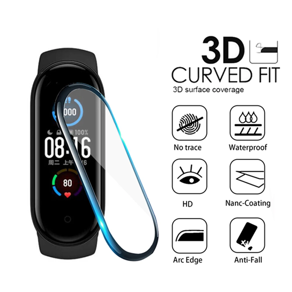 Защитная пленка для Xiaomi mi band 5 мягкая защита экрана полное покрытие изогнутые xiomi