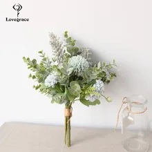 Lovegrace Свадебный букет невесты, искусственный шелк, цветок крабяблока, букет, белый помпон, листья эвкалипта, свадебные принадлежности