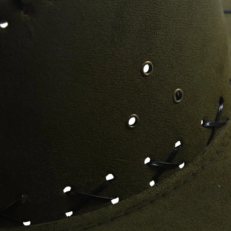 Adjustable Chin Strap Faux Leather Cowboy Hat Army Green for Man