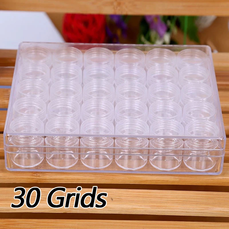30 Grid/set  Empty Plastic Makeup Nail Art Bead Storage Container Portable Cosmetic Cream Jar Pot Box Round Bottle 