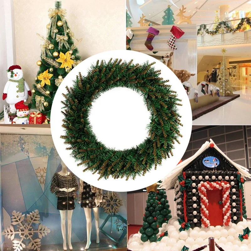 Green Hanging Christmas Wreath 1PC DIY Hanging Wreath Christmas Party Decoration Wall Ornament Garland
