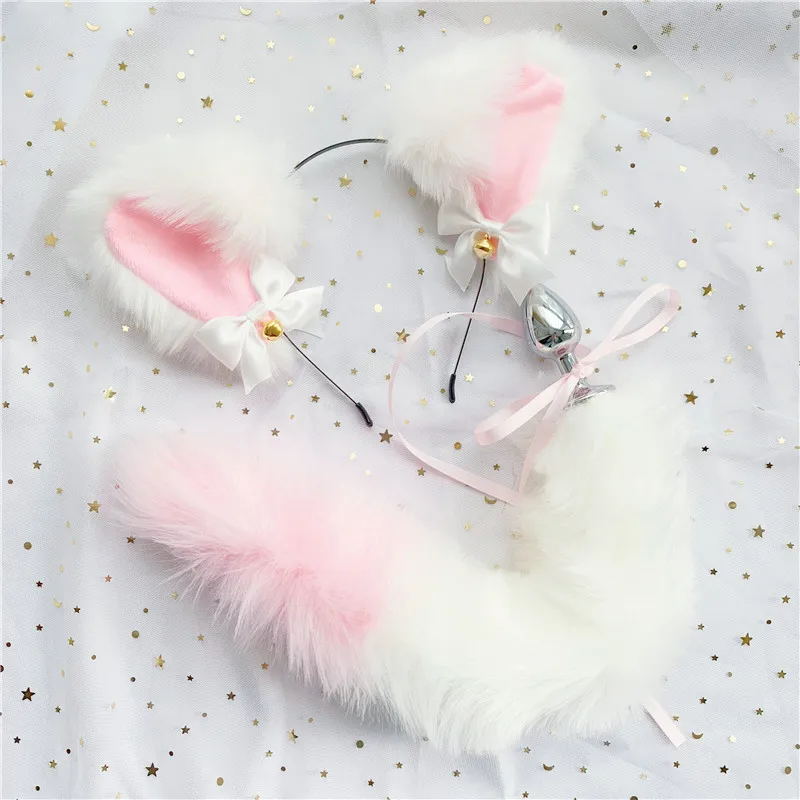 Милые мягкие повязки на голову с ушками Neko искусственный лисий хвост