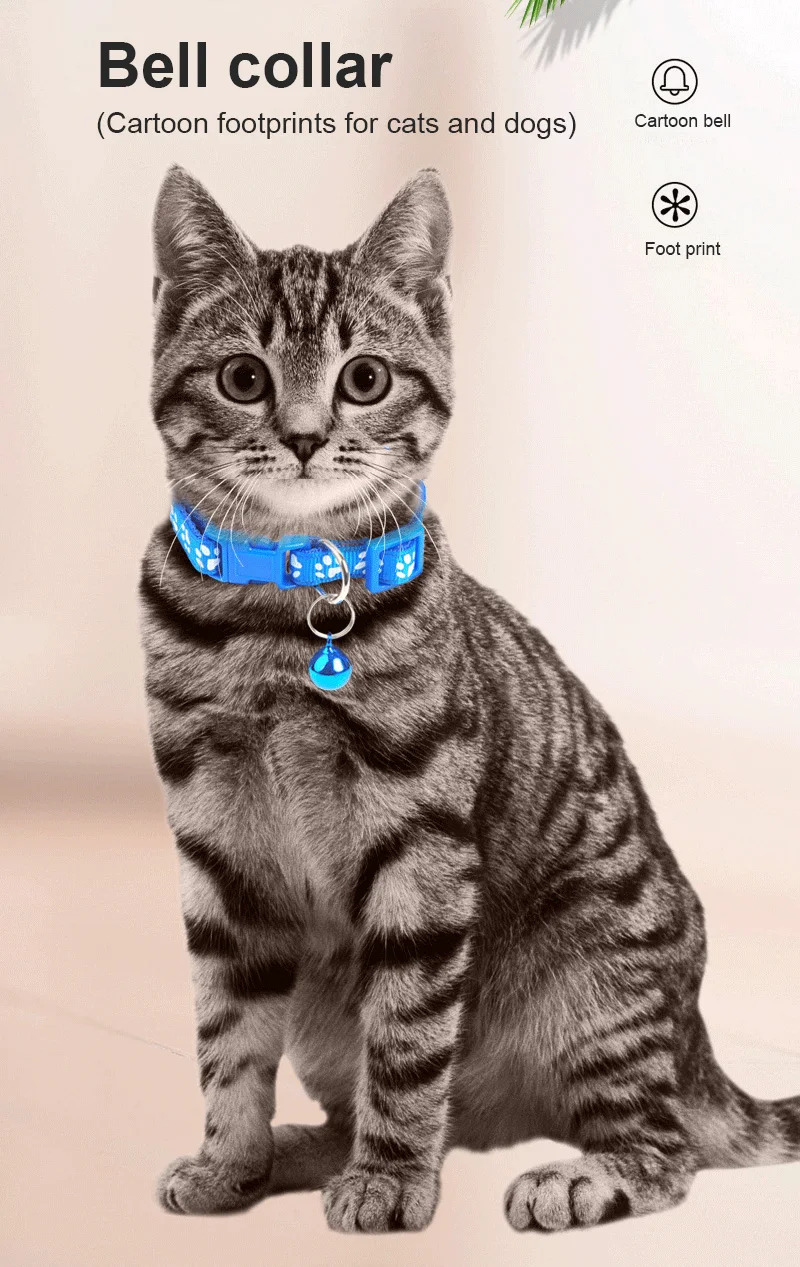 Collier coloré avec cloche pour chat et petit chien, à boucle réglable, accessoire pour animaux de compagnie