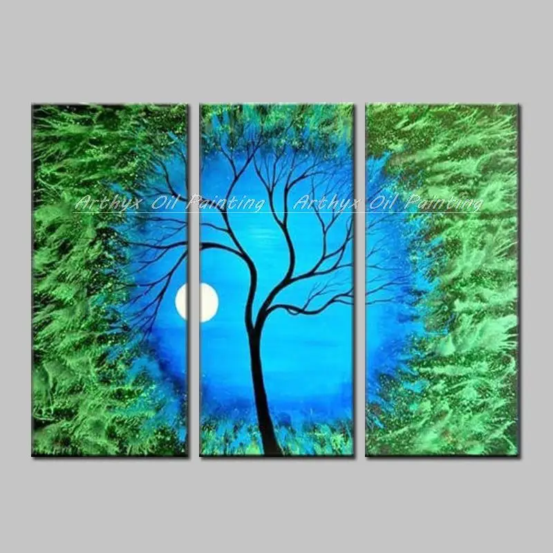 

Arthyx 3 Pice Wall Paintings Hand Painted Landscape Oil Painting on Canvas,Modern Abstract Art Tree Pictures For Room,Home Decor