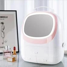 Nouvelle boîte de rangement cosmétique avec lumière LED HD miroir boîte cosmétique grande capacité bureau dépoussiérage soins de la peau organisateur de produit(China)