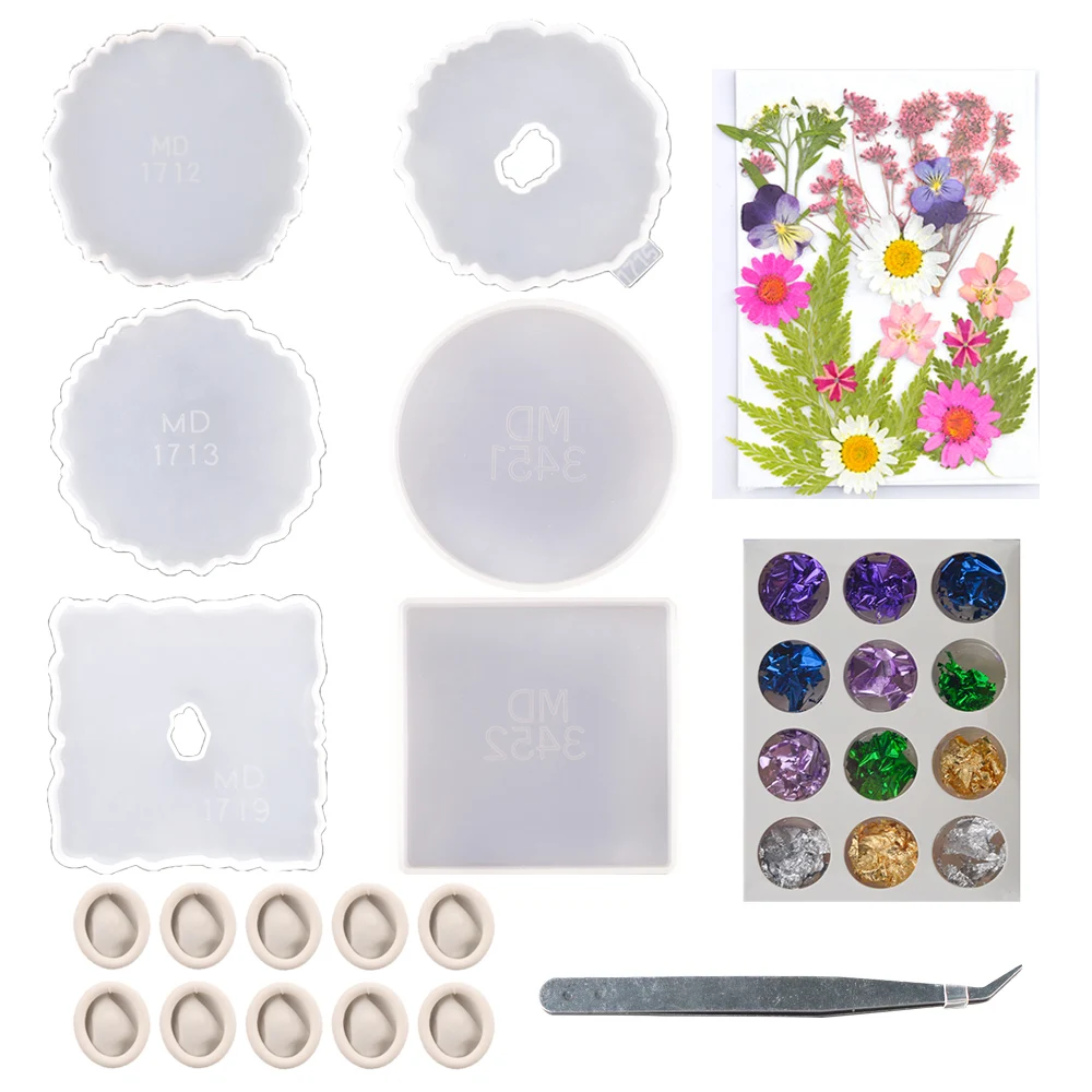 

TC197 DIY Coaster Molds Set Kit With Dried Flowes For Epoxy Resin Craft Jewelry Making Tools