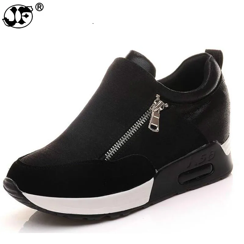 

Girl slip on height increasing Vulcanized shoes woman high heels wedges hidden heel platform casual sneaker shoes fgh78