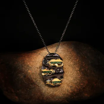 

2020 Original Design Italian Jewelry Tungsten Black Gold Pendant Necklace for Women Vintage Emerald Cocktail Choker Necklaces