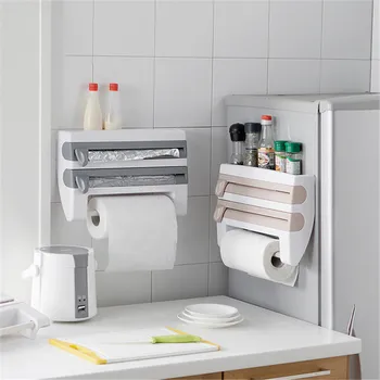 

Kitchen Plastic Refrigerator Cling Film Storage Cutting Rack Wrap Cutter Tin Foils Paper Towel Holder Kitchen Shelf Hang Holder