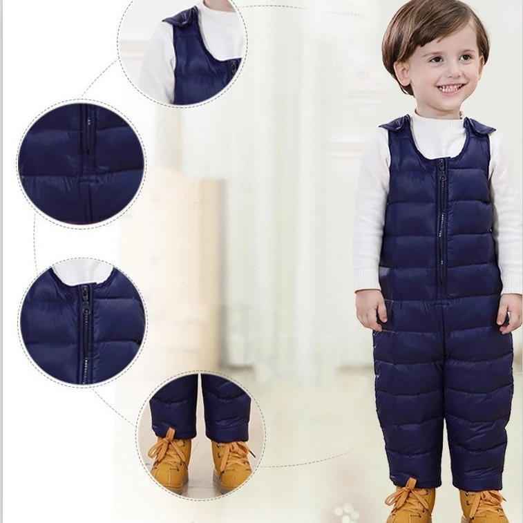 Plus Velvet Warm Children's Down Pants Boys Girls Baby Winter Outdoor Sport Thermal Padded Trousers Can Be Open Crotch Jumpsuit