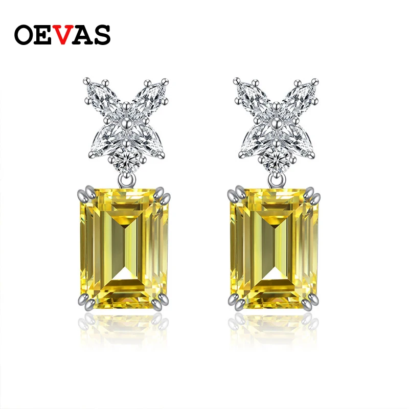 Серьги-подвески OEVAS винтажные из серебра 100% пробы с изумрудной огранкой