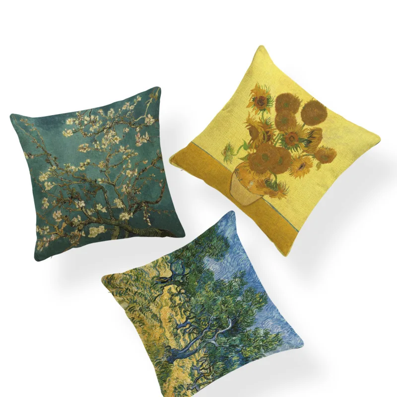 Artistic Oil Painting Custom Cushion Set Flower Rose Orchid Tree Sofa Decorative Pillowcase Sunflower Plum Fishing Boat Pillow | Дом и сад