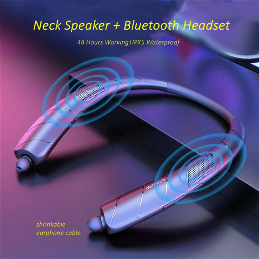 Neckand Earphones Bluetooth Speaker Smart Column Surround Stereo Wireless Music Box Soundbar Portable Waterproof Long Working